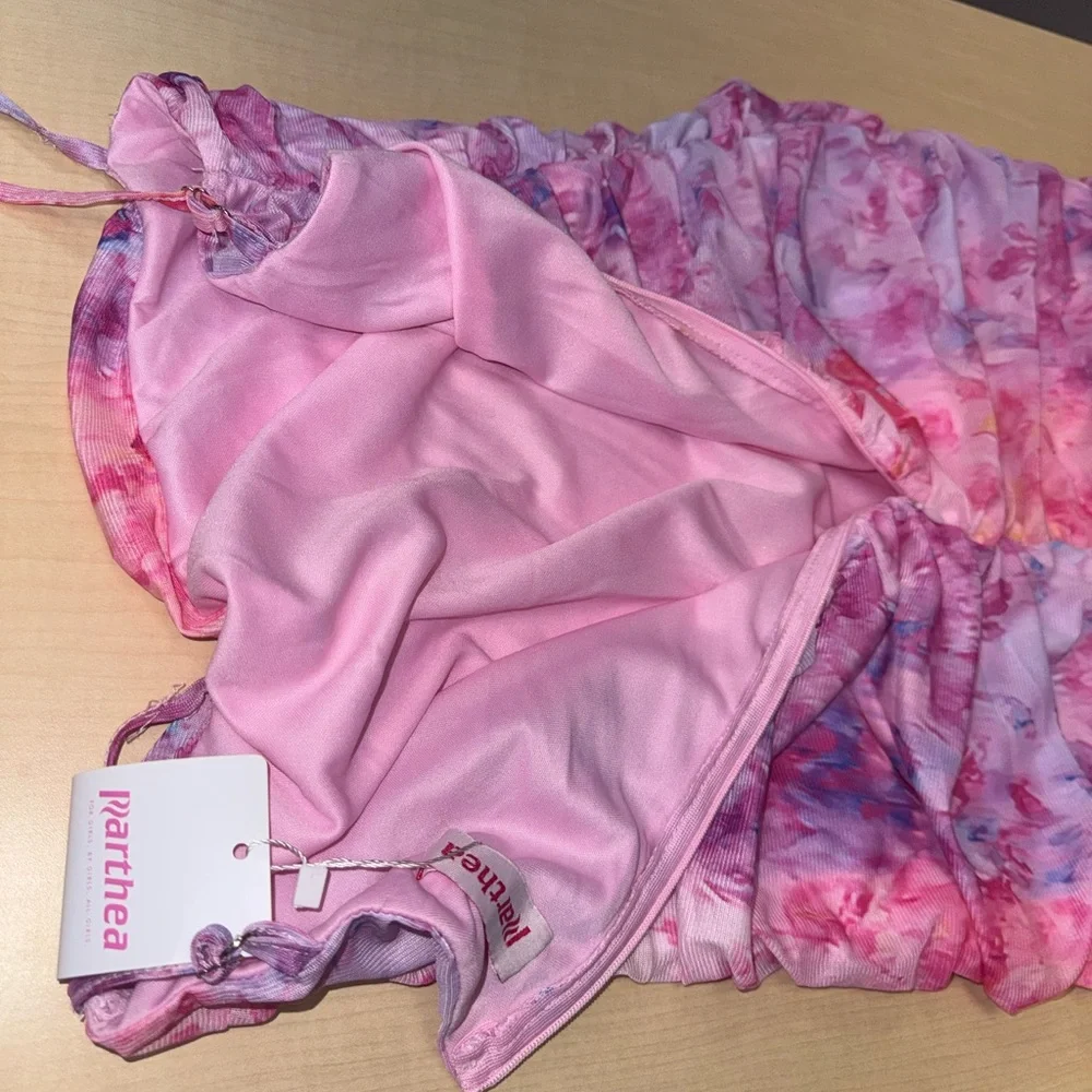 Side Split Thigh Ruched Print Mesh Bodycon Dress - Pink Size Large New w tags - Picture 8 of 12